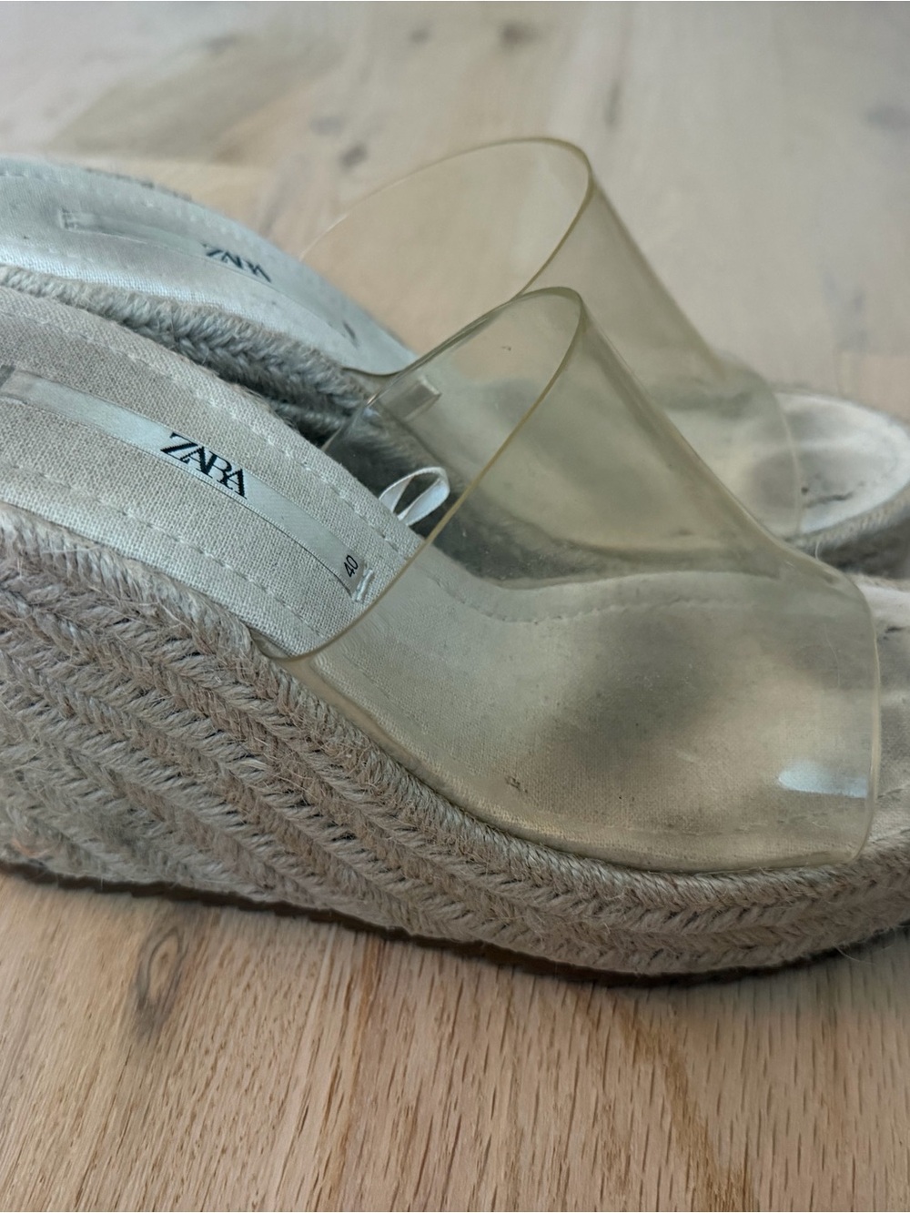 Zara Clear PVC Espadrille Wedge Sandals in Beige